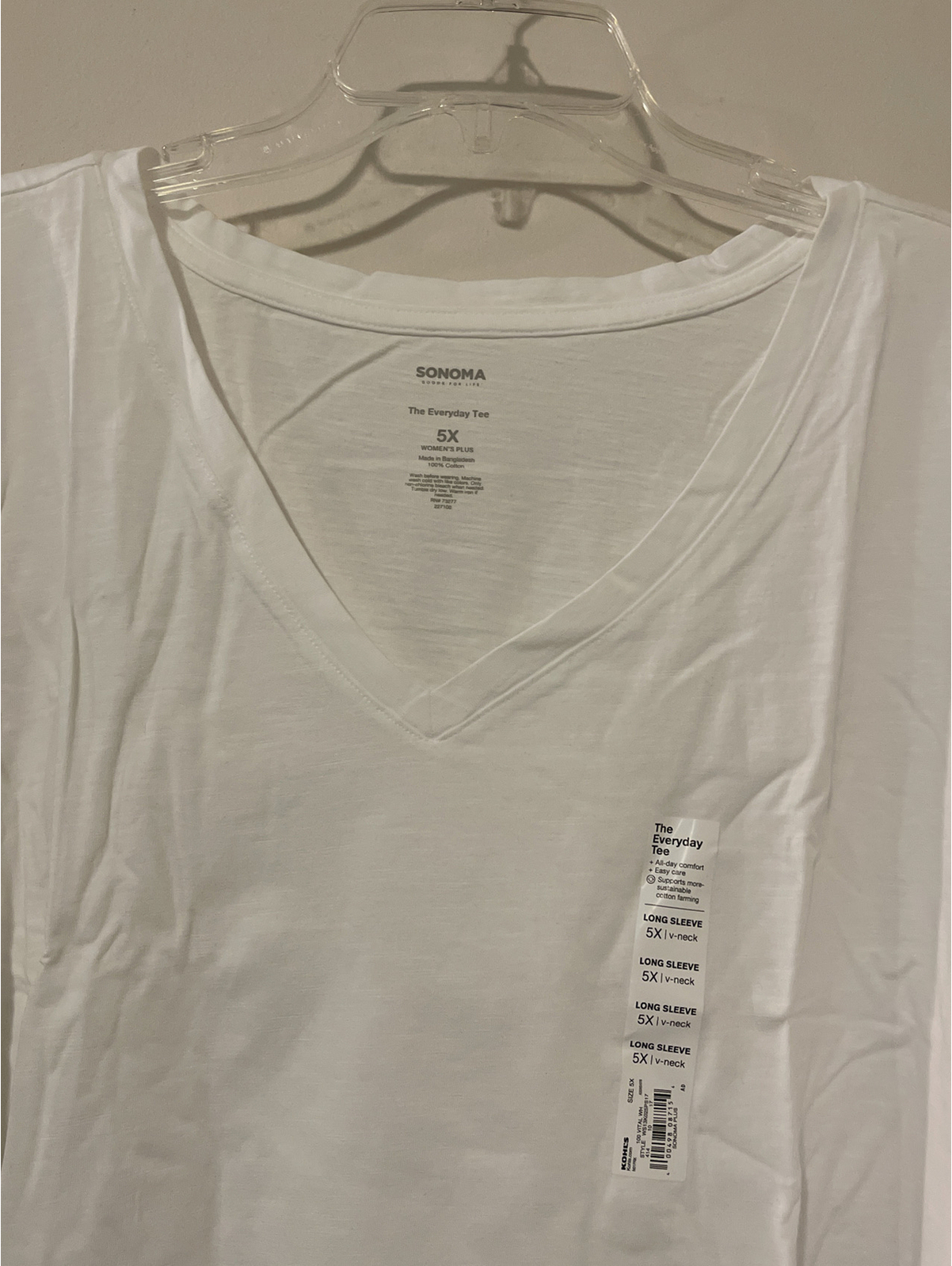 Sonoma Womens 5x White Long Sleeved Vneck Shirt Cotton Nwt! A2960 — image 3 of 3